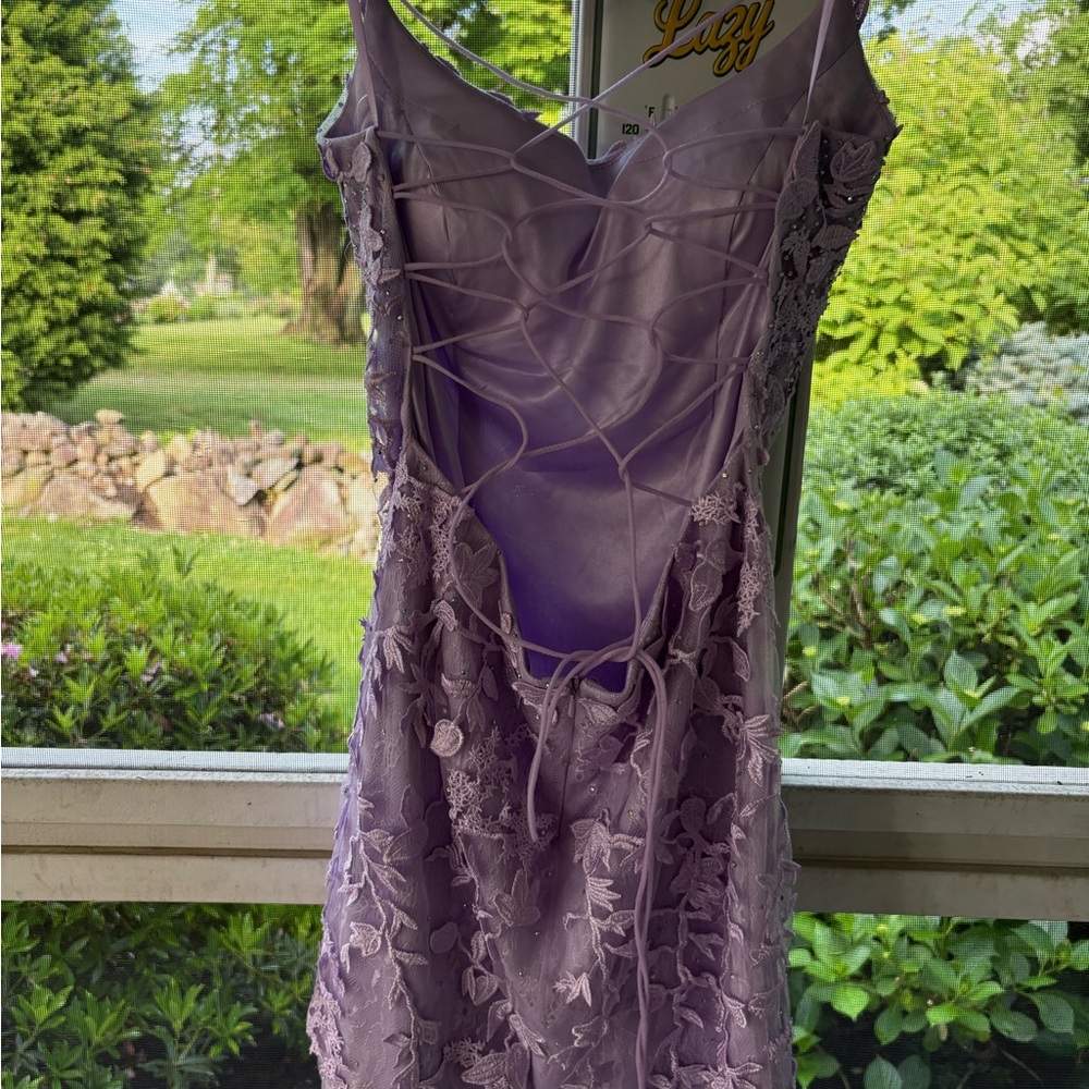Elegant Lavender Lace Mini Homecoming Dress - Picture 4 of 9